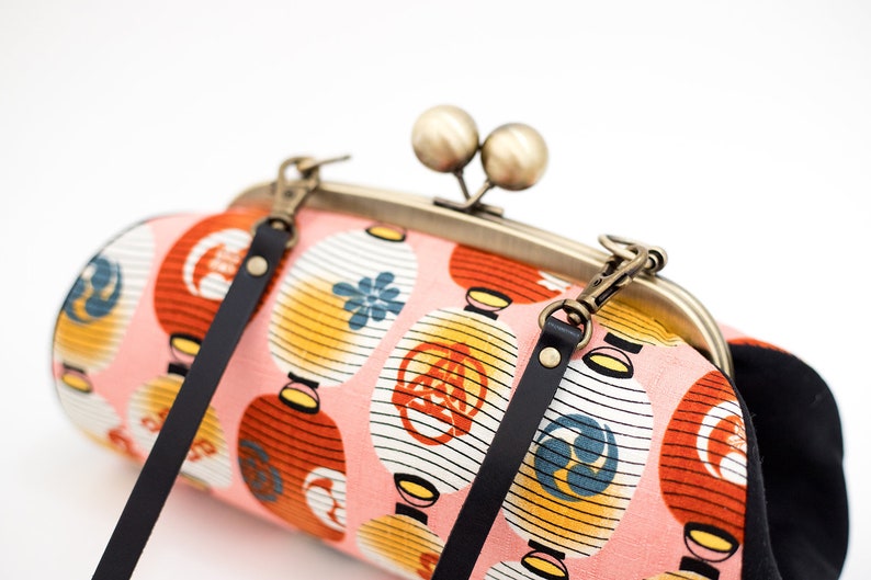 Colorful Clutch Purse, Japanese Lantern Bag, Evening Bag, Kiss Lock Purse, Clutch with Strap, Japanese Fabric, Unique Gifts for her image 4