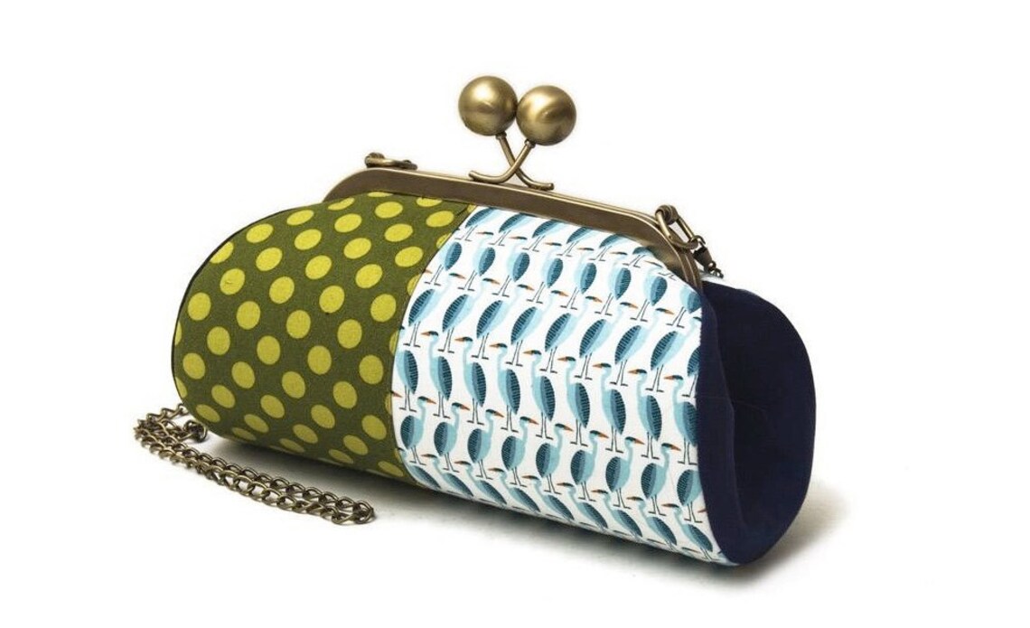 Green Clutch With Strap Kiss Lock Purse Crossbody Clutch Etsy