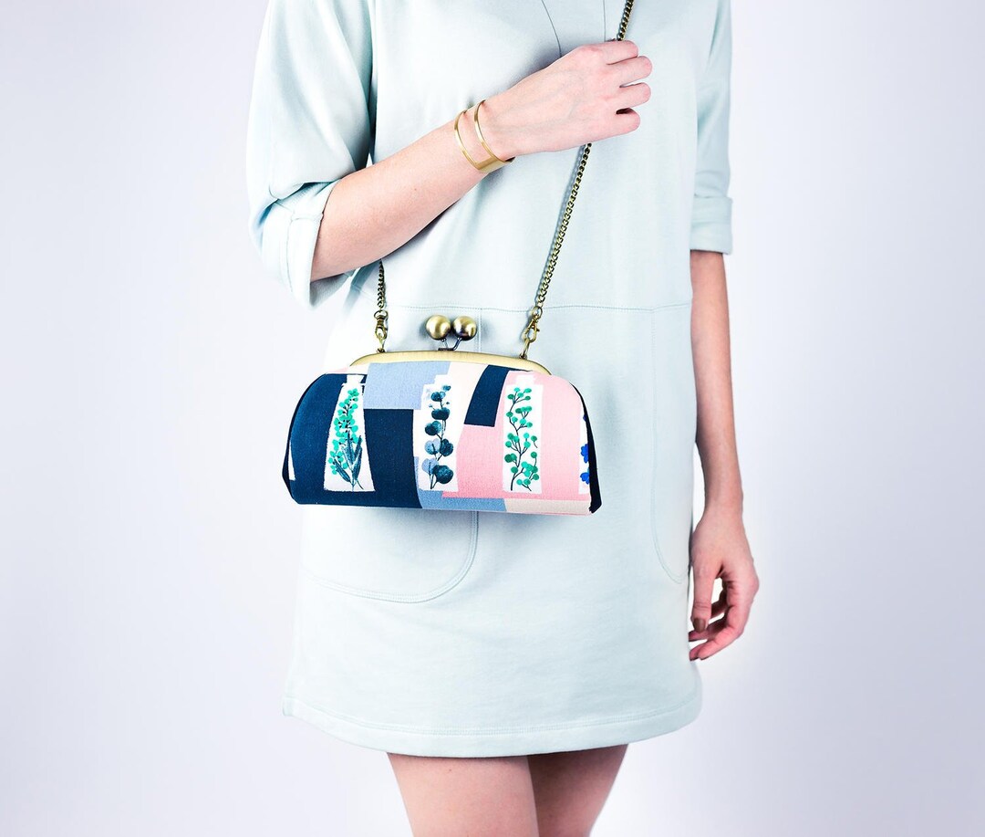 Colorful Clutch Purse With Shoulder Strap, Kisslock Frame Clutch Bag