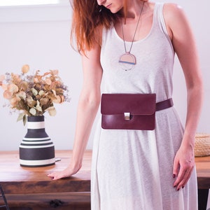 Minimalist Fanny Pack, Gray Belt Bag, Vegan Leather Hip Bag, Leather Waist Bag, Travel Bag, Festival Bag, Convertible Bag, Women's Bum Bag Burgundy