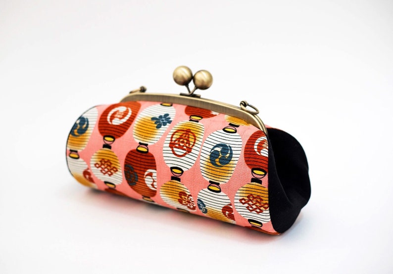 Colorful Clutch Purse, Japanese Lantern Bag, Evening Bag, Kiss Lock Purse, Clutch with Strap, Japanese Fabric, Unique Gifts for her image 2