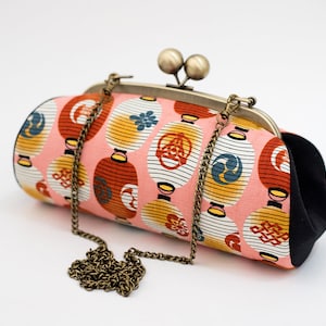 Colorful Clutch Purse, Japanese Lantern Bag, Evening Bag, Kiss Lock Purse, Clutch with Strap, Japanese Fabric, Unique Gifts for her