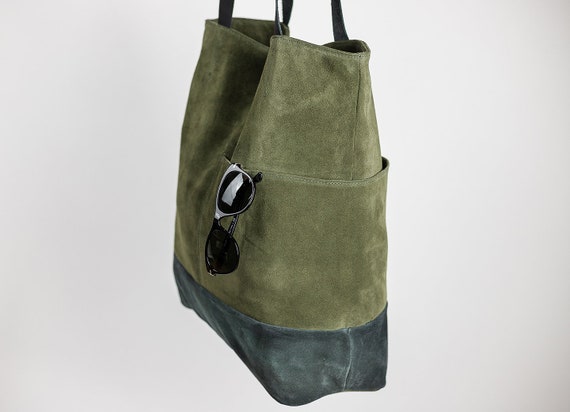 Thirty One LARGE Utility Tote in Olive Colorblock NEW