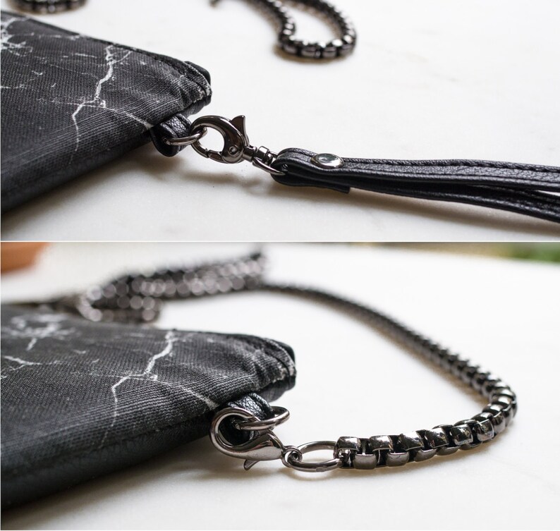 Cartera minimalista tipo sobre para mujer, monedero de mármol negro, tarjetero con cremallera imagen 4