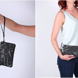 Cartera minimalista tipo sobre para mujer, monedero de mármol negro, tarjetero con cremallera imagen 2