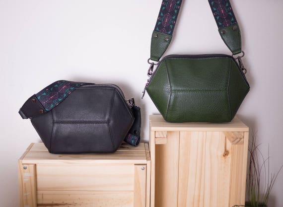 Womens Green Crossbody Bag, Vegan Leather Bag, Minimalist