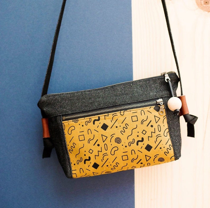 Screenprinted Purse, Small Shoulder Bag, Crossbody bag with leather straps, Unique Gifts for her image 1