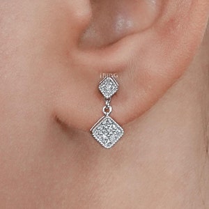 Round CVD Diamond Engagement Earrings / Lab Grown Diamond  Dangle Drop Bridesmaid Earrings / 14K Gold Pave Set Lab Diamond Earrings