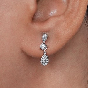 Round Lab Grown Diamond Earrings / Eco Friendly Diamond Drop & Dangle Wedding Earrings / 14K Solid Gold Tear Drop Dainty Earrings For Her