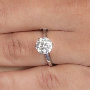Solitaire Lab Grown Diamond Ring / 0.50 to 3.00 CT Round IGI Certified Diamond Engagement Ring / 14K White Gold Diamond Proposal Ring