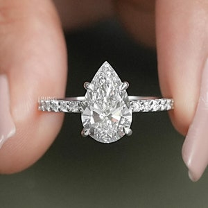 IGI Certified Pear Cut Lab Grown Diamond Ring / 0.50 to 3.00 CT Eco-Friendly Diamond Wedding Ring / Solitaire & Accents Stone Ring For Women