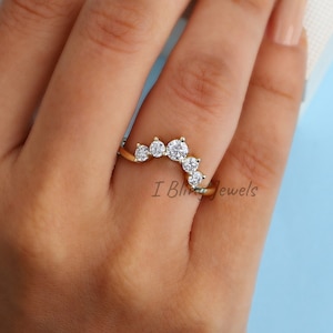 Moissanite Curved Wedding Band / 0.70 TCW Round Moissanite Matching Band / Vintage Anniversary Band / Solid Yellow Gold Proposal Band