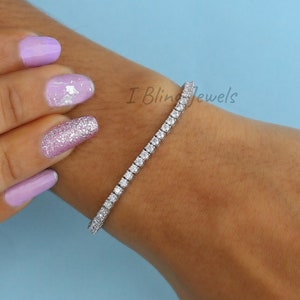 2.20 MM Round Moissanite Tennis Bracelet / Colorless Round Moissanite Wedding Bracelet / Stackable Bracelet Anniversary Gift For Wife