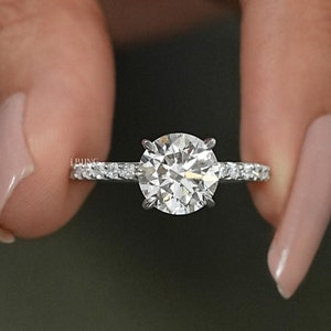Round Lab Grown Diamond Engagement Ring / IGI Certified 0.50 to 3.00 CT Man Made Diamond Ring / 14K Solid Gold Women's Wedding Ring