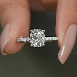 Solitaire Diamond 14K White Gold Ring / Elongated Old Mine Cushion Lab Grown Diamond Ring / 0.50 to 3.00 CT Old Cut Diamond Wedding Ring