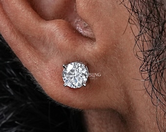0.50 To 3.00 CT Round Cut Lab Grown Diamond Men's Stud / Claw Prong Set CVD Diamond Solitaire Stud / Conflict Free Diamond Stud For Him