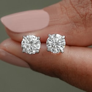 Round Cut Lab Grown Diamond Stud Earrings / 0.50 To 5.00 TCW Solitaire Diamond Stud Earrings / CVD Diamond Everyday Earrings For Her