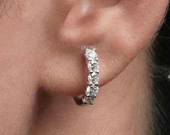 Lab Grown Diamond Earrings / 3.00 MM Round Cut Man Made Diamond Huggie Hoop Earrings / Women's Wedding Earrings / Birthday Gift For Her
