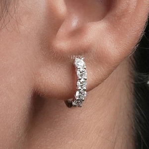 Lab Grown Diamond Earrings / 3.00 MM Round Cut Man Made Diamond Huggie Hoop Earrings / Women's Wedding Earrings / Birthday Gift For Her