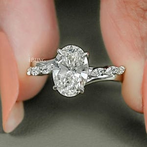 2 CT Oval Cut Lab Grown Diamond Solitaire Engagement Ring / Marquise Cut Conflict Free Diamond Prong Set Bypass Ring / Wedding Gift For Her