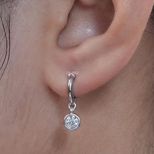 Round Cut Lab Diamond Hoop Earrings  Bezel Set CVD Diamond Dangle Earrings  Solid Gold Women's Earrings  Huggie Hoop Earrings For Her