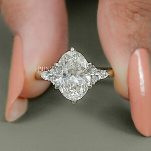 Oval Cut Lab Grown Diamond Seven Stone Engagement Ring / Pear Cut Eco Friendly Diamond Solitaire Wedding Ring / Anniversary Gift For Her
