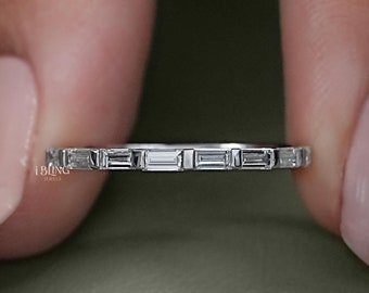 バゲットラボダイヤモンドエタニティバンド / 14Kソリッドゴールドウェディングバンド / EF-VSダイヤモンドエンゲージメントバンド / CVDダイヤモンドプロポーズバンド（彼女用）