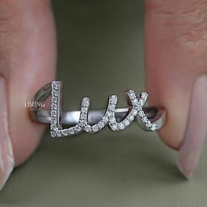Round Diamond Pave Initial Ring / EF-VS Diamond Customized Ring / Personalized Initial Ring For Anniversary Gift / Engagement Ring For Her