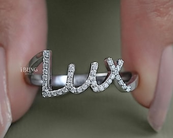Runder Diamant Pave Anfangsring / EF-VS Diamant kundenspezifischer Ring / personalisierter Anfangsring für Jahrestagsgeschenk / Verlobungsring für sie