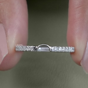 Half Round Shape Curved Accent Ring  Round Diamond Arch Ring  10K Solid Gold Engagement Ring  Conflict Free Diamond Anniversary Ring