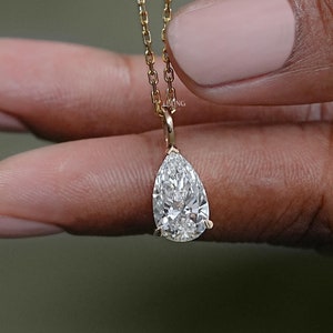 Lab Diamond Solitaire Engagement Pendant/ Pear Cut Lab Grown Diamond Bridesmaid Pendant/ 14K Gold Eco-Friendly Diamond Pendant Gift For Her