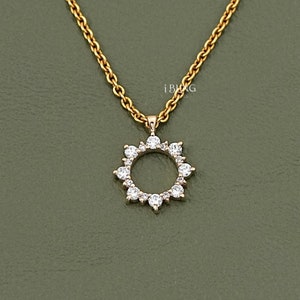 Round Lab Diamond Bridesmaid Necklace / Eco Friendly Diamond Wedding Necklace / 14K Yellow Gold Open Circle Diamond Engagement Necklace