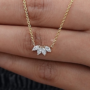 Marquise Lab Diamond Bridesmaid Necklace / EF-VS Diamond Flower Petal Necklace / Four Stone Cluster Set CVD Diamond Wedding Necklace