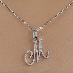 Round Cut Lab Grown Diamond Wedding Pendant / 14K Solid Gold M Letter CVD Diamond Pendant / Eco Friendly Diamond Anniversary Pendant For Her