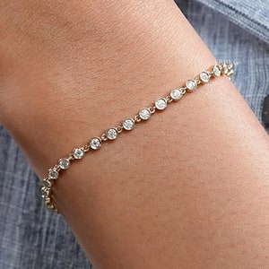 2.00MM Round Cut Lab Grown Diamond Tennis Bracelet / EF-VS Diamond Bracelet For Women / CVD Diamond Bezel Set Wedding Bracelet