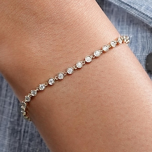 2.00 MM Round Cut Lab Grown Diamond Tennis Bracelet / Eco Friendly Diamond Bracelet For Women / CVD Diamond Bezel Set Wedding Bracelet