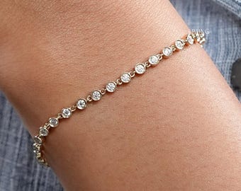 2.00 MM Round Cut Lab Grown Diamond Tennis Bracelet / Eco Friendly Diamond Bracelet For Women / CVD Diamond Bezel Set Wedding Bracelet