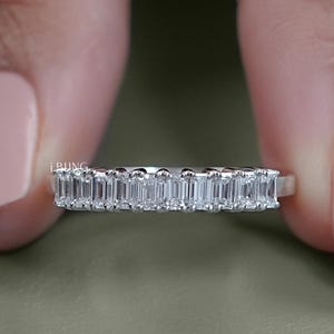Emerald Cut Lab Diamond Wedding Band/ Half Eternity Engagement Band For Wife/ Eco-Friendly Diamond Proposal Band/ CVD Diamond Stackable Band