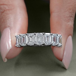 Emerald Diamond Engagement Band / Half Eternity Lab Grown Diamond Wedding Band / 14K Solid Gold Lab Diamond Matching Band / Gift For Her