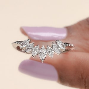 Marquise-Cut Lab Grown Diamond Band / Women's Wedding Diamond Curved Band / Marquise Diamond Vintage Band / V Shape Chevron Matching Band
