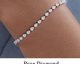 Pulsera de tenis con diamantes CVD de corte pera / Pulsera de boda ecológica con diamantes cultivados en laboratorio / Pulsera nupcial con diamantes cultivados en laboratorio