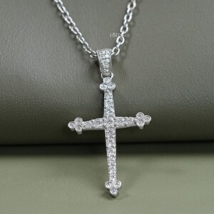 Lab Grown Diamond Cross Pendant / 14K White Gold Religious Pendant / Conflict Free Diamond Christian Faith Pendant / Party Wear Jewelry