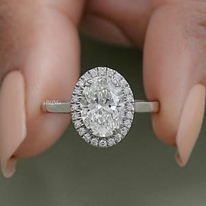 Oval Cut CVD Diamond Anniversary Ring / Conflict Free Diamond Halo Engagement Ring / Hand Made Diamond Customized Wedding Ring For Her