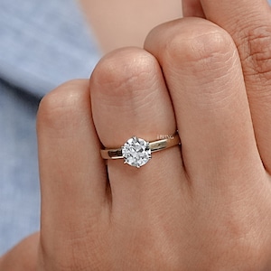 Old European Cut Lab Grown Diamond Ring / 1.00 CT Eco-Friendly Diamond Solitaire Ring / 14K Solid Gold Two Tone Women Engagement Ring