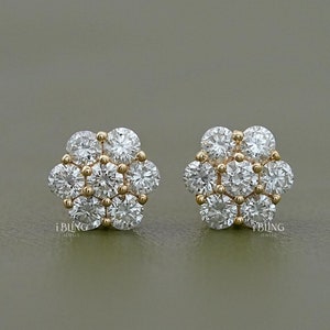 Round Lab Grown Diamond Stud Earrings / Eco Friendly Diamond Cluster Set Earrings / Floral Style Lab Made Diamond Earrings Gift For Her