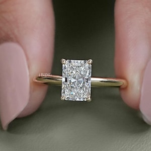 Radiant Diamond Solitaire Engagement Ring / Lab Grown Diamond Four Prong Set Ring / CVD Diamond Anniversary Ring / Proposal Ring For Her