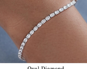 Pulsera de tenis con diamantes cultivados en laboratorio de corte ovalado / Pulsera de boda con diamantes EF-VS / Pulsera de aniversario con diamantes CVD engastados en cuatro puntas para ella