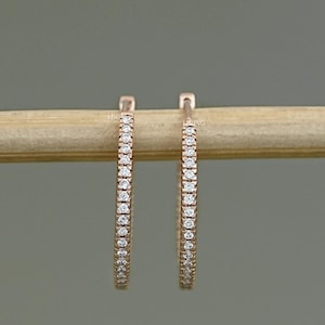 Round Lab Grown Diamond In-Out Hoop Earrings / EF-VS Diamond Wedding Earrings / 14K Yellow Gold Hoops Earrings / Birthday Gift For Her