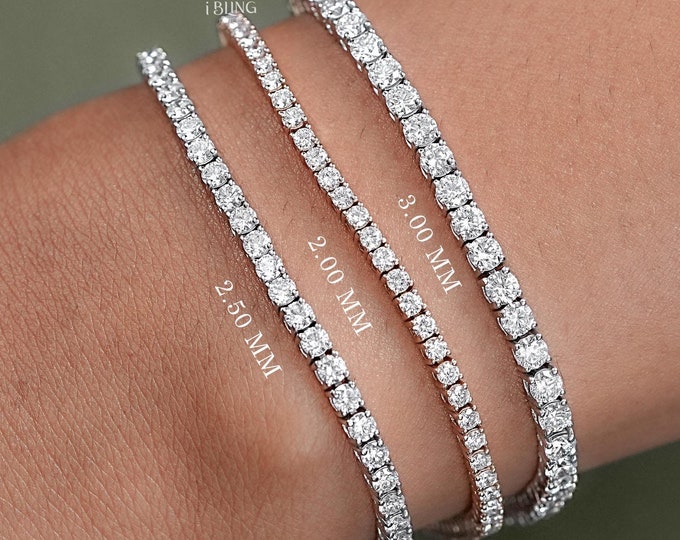 Round Cut Lab Diamond Tennis Bracelet / Four Prong Set CVD Diamond Wedding Bracelet / Conflict Free Diamond Anniversary Bracelet