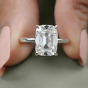 Elongated Old Mine Cushion Solitaire Ring / Lab Grown Diamond Engagement Ring / 14K Solid Gold Old Mine Diamond Ring For Anniversary Gift